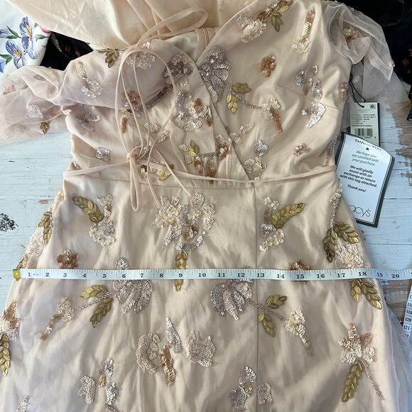 Adrianna Papell Beaded Flutter-Sleeve Tie-Waist Midi Dress Size US 8 - Picture 9 of 12